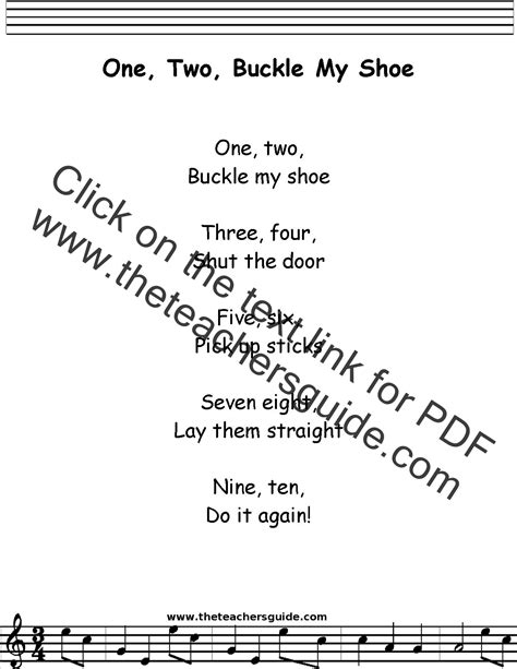 One Two Buckle My Shoe Lyrics, Printout, MIDI, and Video