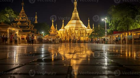 Night view of The Shwedagon Pagoda. Generative AI 32977101 Stock Photo ...