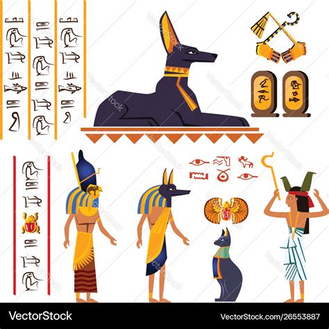 Ancient egypt wall art or mural cartoon Royalty Free Vector