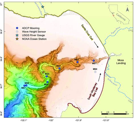 2: Monterey Canyon situated offshore California, USA. Map shows mooring... | Download Scientific ...