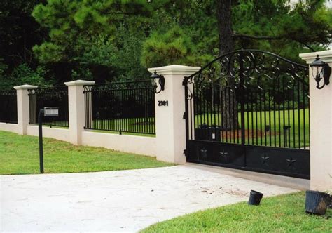 Iron Gate | Front yard fence, Fence design, Brick fence