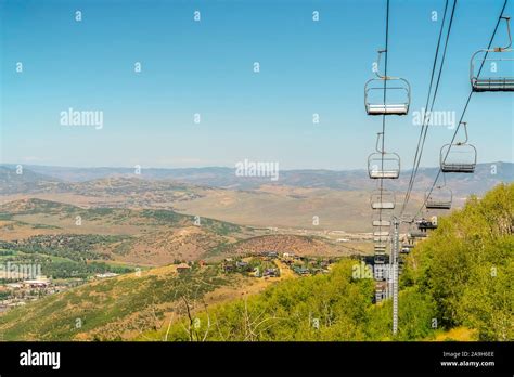 Park City Utah mountain with chairlifts and hiking trails view at off season Stock Photo - Alamy