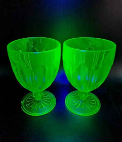 VINTAGE URANIUM VASELINE Wine Glasses Water Goblets Depression Glass $49.00 - PicClick