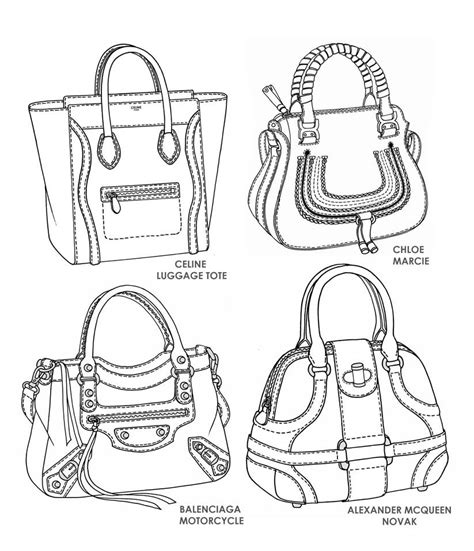 Famous handbag designs - sketches by Emily O'Rourke | Bags, Bag illustration, Drawing bag