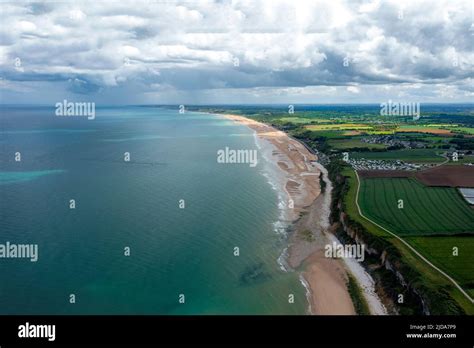 Aerial view of the Normandy American Cemetery and Omaha Beach, Colleville-sur-Mer, Calvados ...