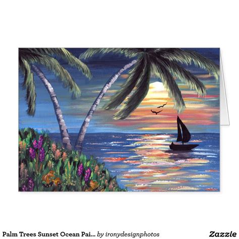 Palm Tree Drawing, Palm Trees Painting, Sunset Painting, Ocean Painting ...