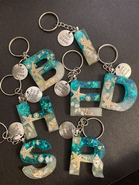 Alphabet Beach Keychaininspirational Quote Ocean Letter Keyringcoastal Resin Alphabet ...