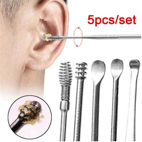 5PCS Ear Wax Pick Cleaner Remover Tool Curette Ear Scoop Spoon Carbon ...