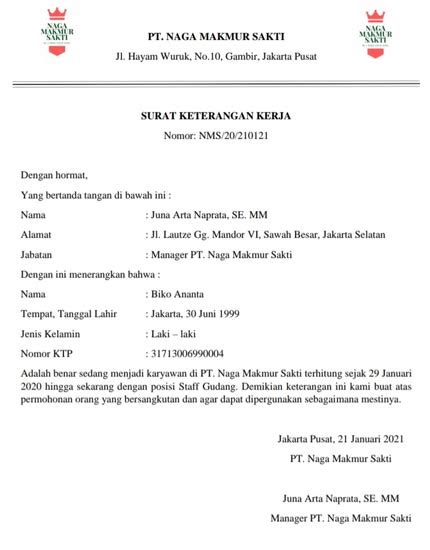 15 Contoh Surat Keterangan Kerja Word Pdf Simple – Modafinil24