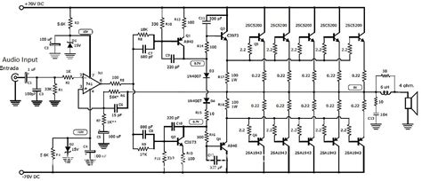 1000W Stereo Audio Amplifier with Transistors 2SC5200 and 2SA1943 - Amplifier Circuit Design