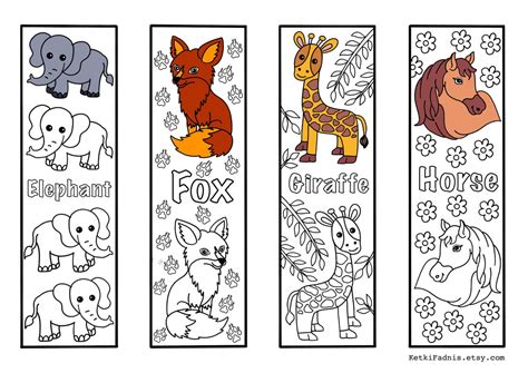 Animals 2 Coloring Bookmarks Bookmarks Coloring Page - Etsy