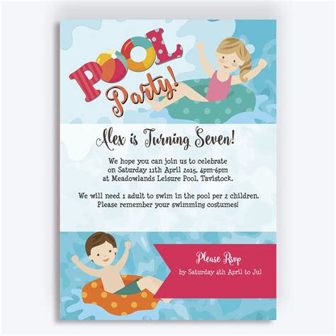 Swimming Pool Party Invitation from £0.80 each