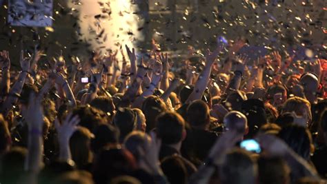 Crowd At Concert - Fans Cheering In Audience With Smartphones In Music Show At Coachella In Slow ...