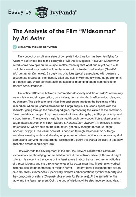 The Analysis of the Film "Midsommar" by Ari Aster - 1243 Words | Essay ...