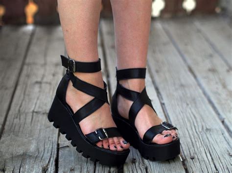 Black genuine leather platform sandals | Leather platform sandals ...