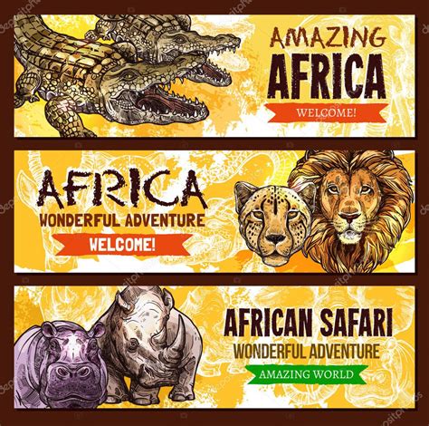 African animals vector poster for safari adventure — Stock Vector ...