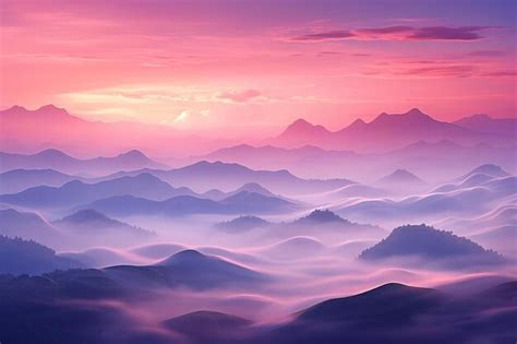 Premium AI Image | a pink sunset over a mountain range.