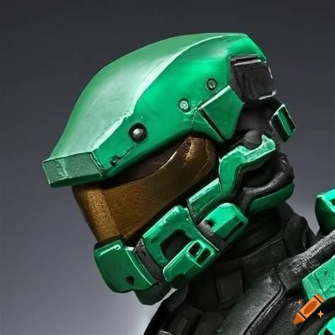 Black halo spartan helmet with malachite green accents on Craiyon