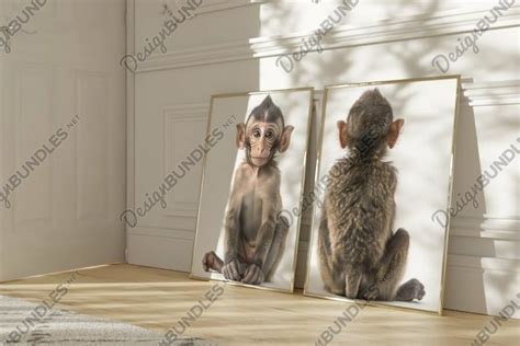 Baby Monkey Nursery Baby Animal Wall Art, Set of 2