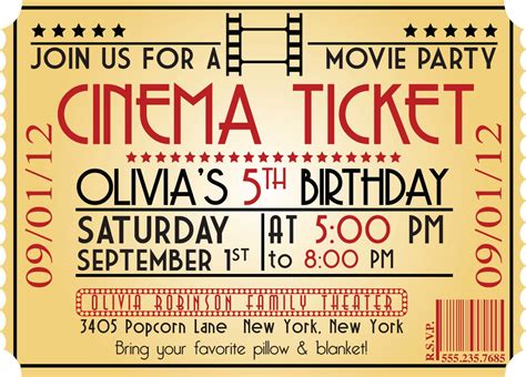 Movie Ticket Birthday Invitations Ideas – FREE Printable Birthday ...