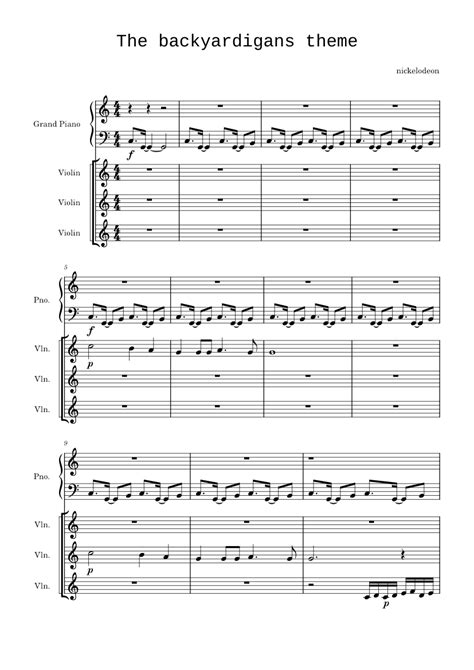 The backyardigans theme Sheet music for Piano, Violin (Mixed Quartet ...