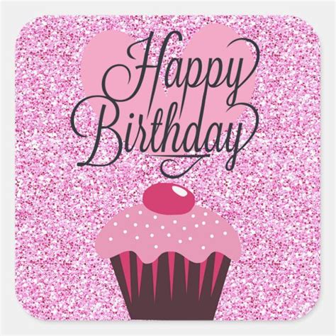 Happy Birthday Pink Glitter Cupcake Stickers | Zazzle.com