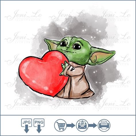 Small Yoda with heart Sublimation PNG JPG Design Baby Yoda | Etsy