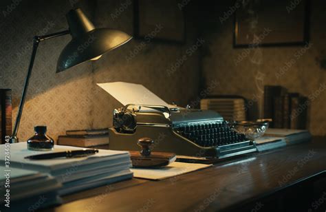 Vintage film noir office desk with old typewriter Stock Photo | Adobe Stock