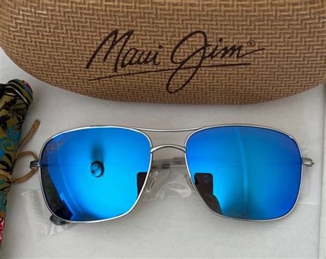 Polarized MAUI Jim Sunglasses Titanium WIKI MJ 246-17 Silver W/ Blue ...