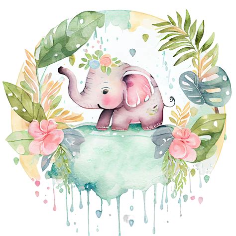 Beautiful Watercolor Baby Shower Art With Cute Elephant, Baby, Watercolor, Baby Shower PNG ...