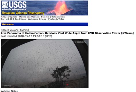 USGS webcam footage of Kilauea Volcano eruption on Hawaii Island