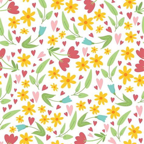 Seamless pattern backgrounds with spring floral elements in simple flat ...