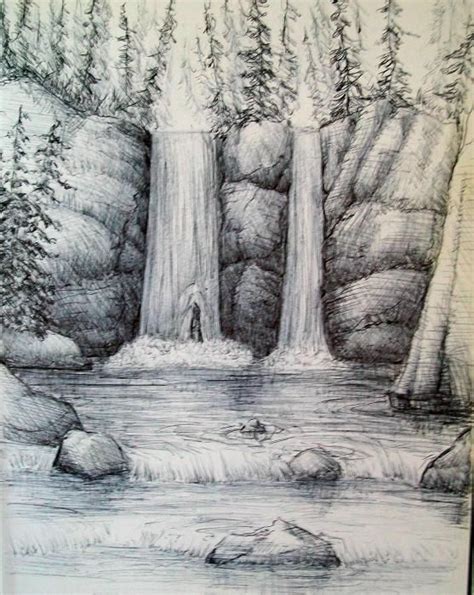 Pin by Eli Lucerl on Plástica | Waterfall drawing, Landscape pencil ...