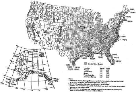 Wind Loading Map Data Chart USA and Regional Data