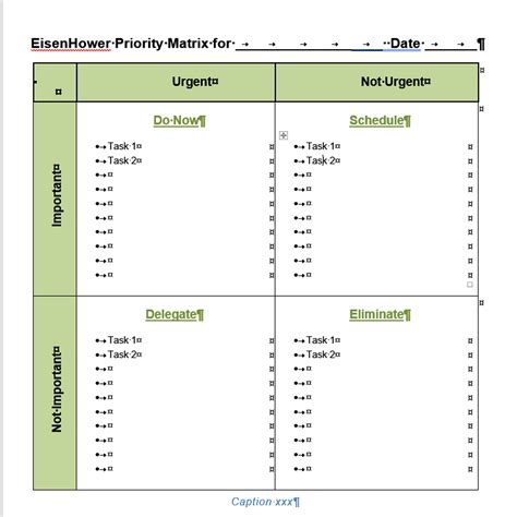 Eisenhower Priority Matrix Template