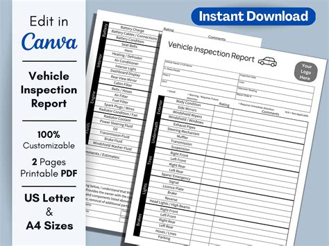 Vehicle Inspection Report Form Printable PDF Multi-point Vehicle ...