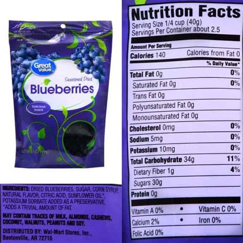 dried blueberries nutrition facts and ingredients label - Superfoodly