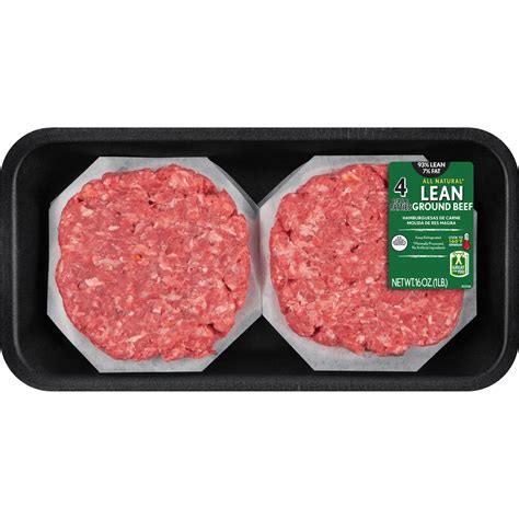 All Natural* 93% Lean/7% Fat Ground Beef Patties 4 Count, 1 lb ...