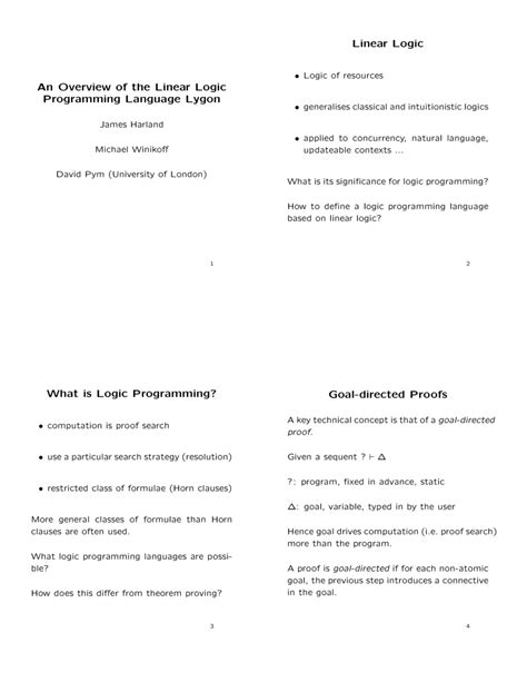 (PDF) An Overview of the Linear Logic Programming Language Lygon