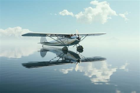 Premium AI Image | The gleaming reflection of an amphibious plane on ...