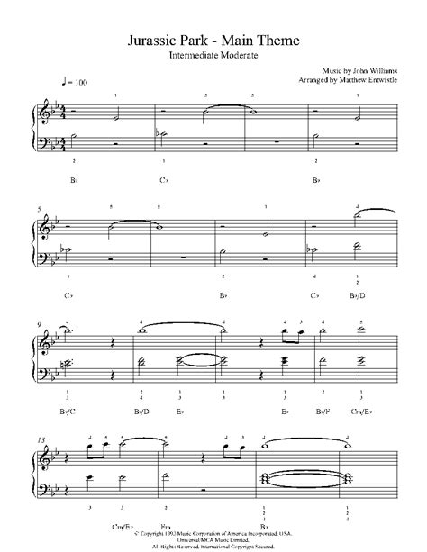 Jurassic Park Theme by John Williams Sheet Music & Lesson ...