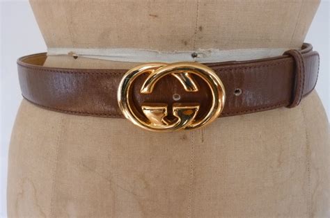 Vintage Gucci Belt Brown Leather with Gold Tone Metal Double G