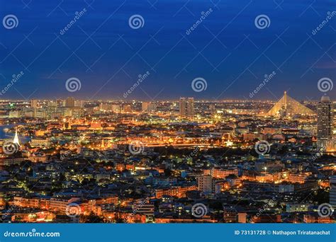 Nightscape of Bangkok,Thailand - with Lightning in the Sky Stock Photo - Image of phraya ...