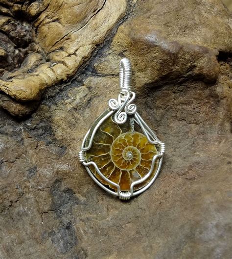 Ammonite Fossil and Sterling Silver Wire Wrapped Pendant | Etsy ...