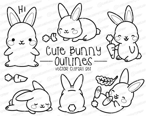 Premium Vector Clipart Kawaii Bunny Outlines Cute Bunny - Etsy | Kawaii ...