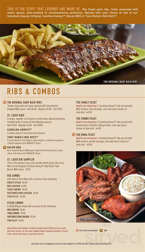 Tony Roma's menu in Thunder Bay, Ontario, Canada