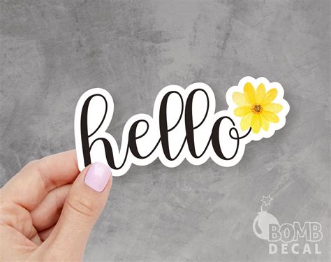 Hello Sticker Hello Decal Hello Flower Sticker Flower | Etsy