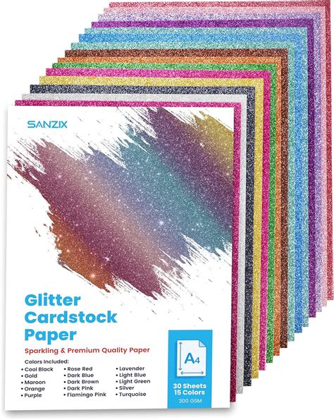 Buy SANZIX Glitter Cardstock Paper 110lb. 300 GSM - 30 Sheets - 15 ...