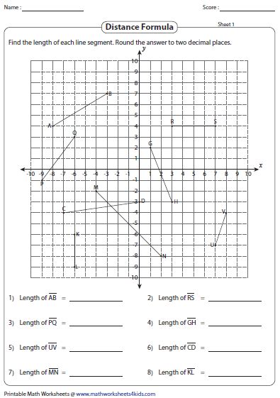 Distance Formula Worksheets