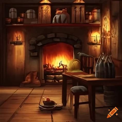 Tavern interior with fireplace. cozy on Craiyon